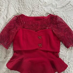 Handmade One-of-a-Kind Custom Red Lace Blouse – Unique Design